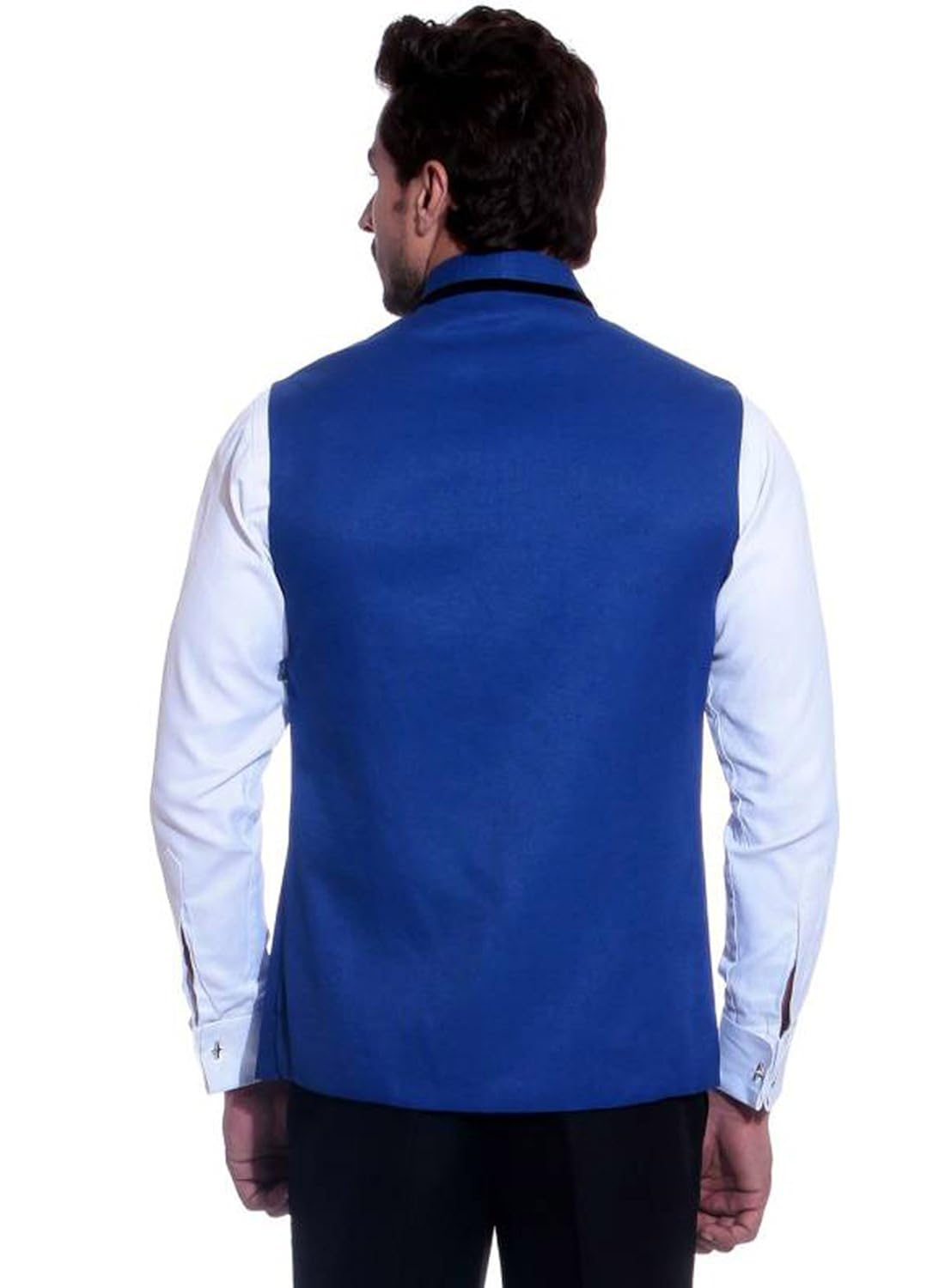 ssb cotton blend solid blue nehru waistcoat jacket for men's