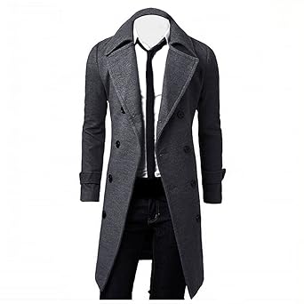 MRULIC Winter Herren Slim Stilvolle Trenchcoat Zweireiher Lange Jacke Parka Strickjacke RH-103
