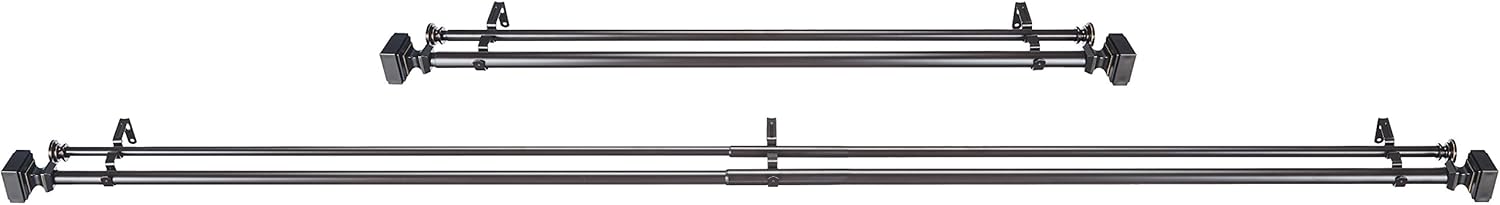  Basics 1" Double Curtain Rod with Square Finials - 72" to 144", Dark Bronze (Espresso): Home & Kitchen