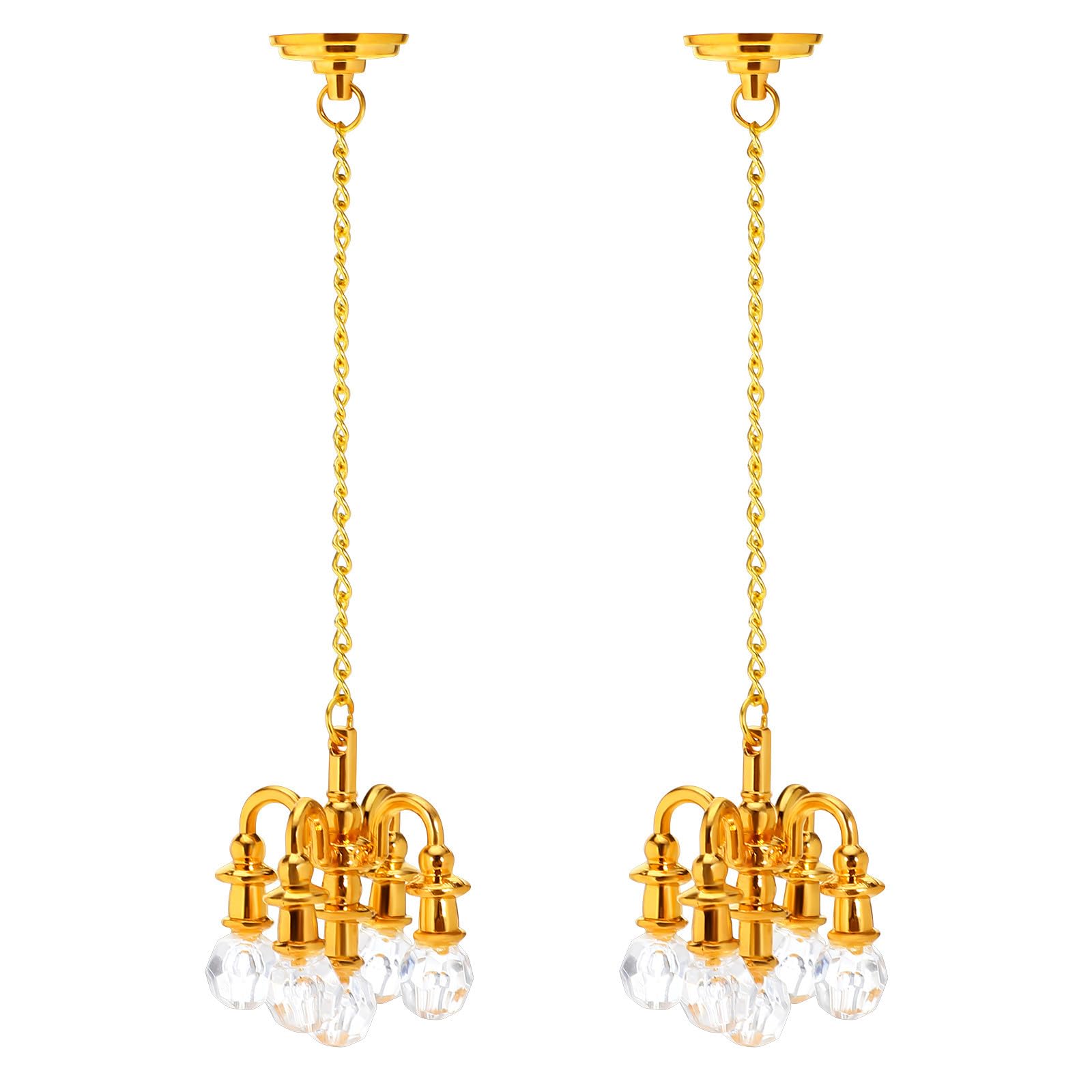 TOYANDONA 2pcs Miniature Chandelier Crystals: Mini Crystal Chandelier 1:12 Miniature Dollhouse Light, Dollhouse Ceiling Light for Diy Doll House Play House Accessories (gold)