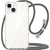 YESPURE iPhone 14 Lanyard Case with Adjustable Cord, Soft Clear TPU Anti-Scratch Shockproof Protective Cover - Gray