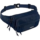 WATERFLY Fanny Pack Waist Packs: Large Crossbody Fanny Packs for Women Men with 5 Zipper Pockets Adjustable Strap Waist Bags Hip Pack for Traveling Cycling Running Hiking-Navy Blue