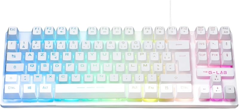 - Keyz Caesium TKL - Teclado gamer com fio USB, 87 teclas QWERTY, multicolor com retroiluminação LED - Jogos, compacto sem teclado numérico para PC/PS4/PS5/XBOX - Branco