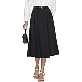 Casly Lamiit Women's High Waisted Midi Skirts Summer Business Skirt Flare Work A Line Pleated Skirt with Pockets