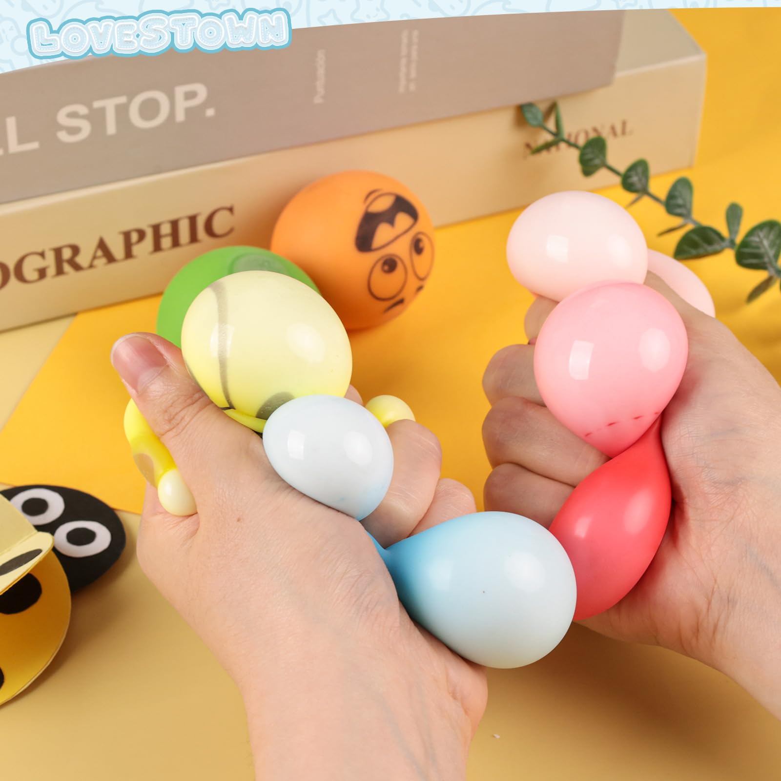 LovesTown 12PCS Emotion Dough Ball Fidget Toys, Smile Stress Balls for Kids and Adults Party Favors Classroom Prizes Anxiety Relief