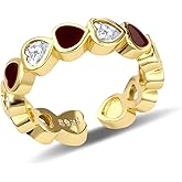Watforsh Gold Heart Ring for Women Adjustable with Cubic Zirconia and Red Enamel Stackable Rings for Daily or Wedding