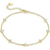 YODOKU Anklets for Women Ankle Bracelets for Women 14K Gold Anklets Bracelets for Womens Four-Leaf Clover Design with Cubic Zirconia Anklet Bracelet for Womens Ankle Bracelet