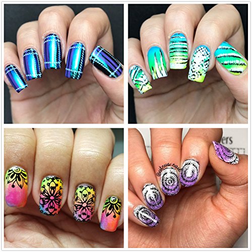 Ejiubas Stamping Plates Nail Stamp 3Pcs + 1 Nail Stamper Scraper Nail Stamping Kits Nail Stamper Plates DIY Nail Art Design EJB-01&06&08 - Thumbnail 6
