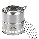 Ohuhu Camping Stove, Mini Camp Wood Stove Portable Stainless Steel Wood Burning Stove Backpacking Stove for Outdoor Picnic BB