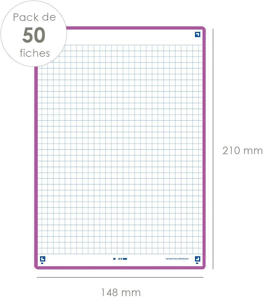 OXFORD Revision 2.0 A5 (14.8 x 21 cm) Small Squares Front and Back Index Cards - Purple Frame (Pack of 50) - Image 4