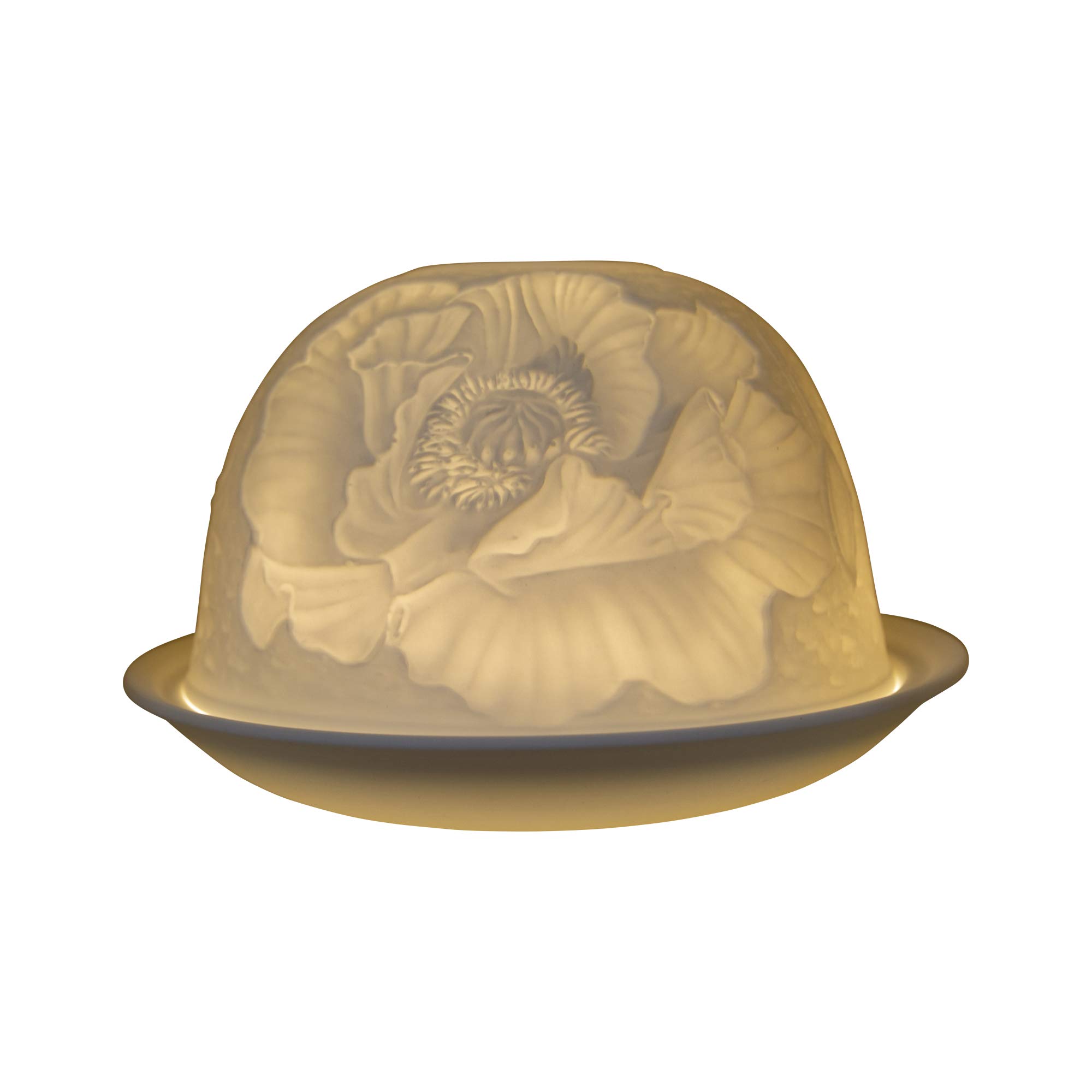 Nordic Lights Poppies Flower Porcelain Tealight Holder Dome | Candle Holder Projecting 3D Image Use With Scented Candle, LED Light | Perfect Living Room Decor Lights | Shade & Plate Set with Gift Box