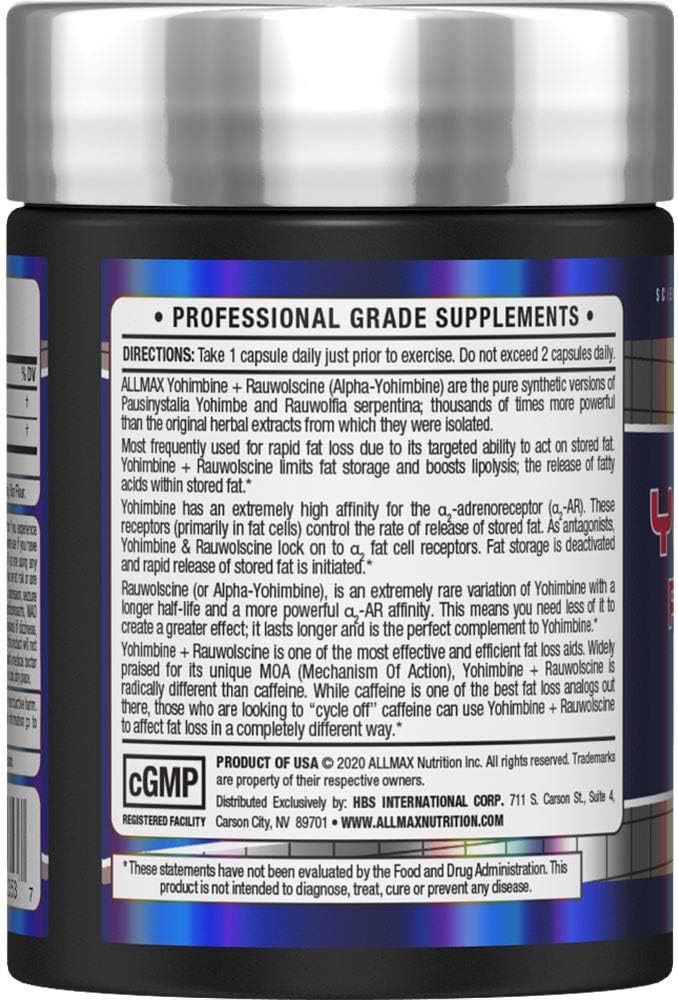 ALLMAX Nutrition Yohimbine HCI + Rauwolscine, 3.0 mg, 60 Capsules: Health & Personal Care
