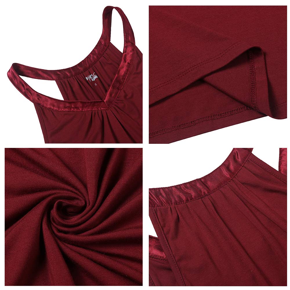 Women Nightgown Sleepwear Satin Trim Sleep Shirt Nightdress AMN011 Weinred S