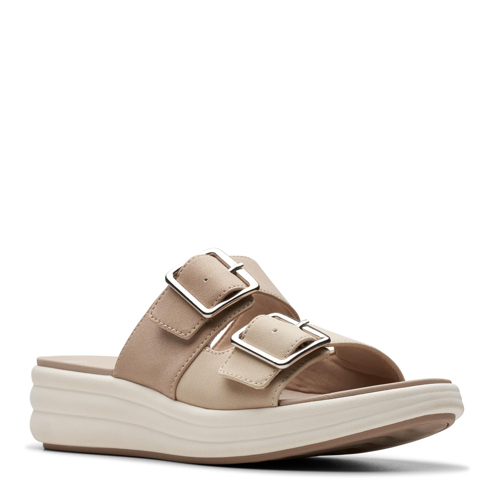 Clarks Women’s Drift Buckle Slide Sandal, Sand Combi, 8.5 Wide