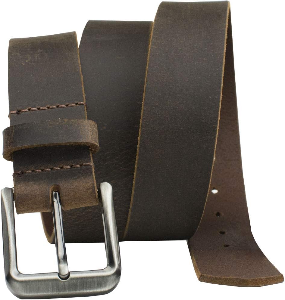 Roan Mountain Distressed Leather Belt - Brown USA Made Full Grain Leather or Bison Leather with Certified Nickel Free Buckle