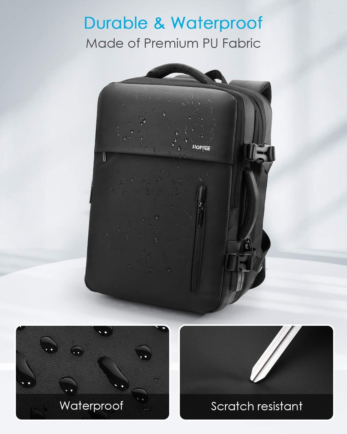 HOMIEE Easyjet Cabin Bags 22-40L Expandable Travel Backpack 45x30x17 Underseat Carry On Backpack Flight Approved Hand Luggage Suitcase 15.6 Inch Laptop Rucksack Casual Daypack School Bag Black - Image 5