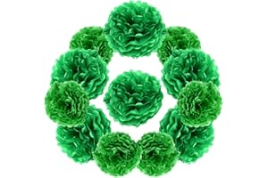 Yosawa 12PCS Green Tissue Hanging Paper Pom Poms 10 in and 12in Tissue Paper Pom Poms DIY Decorative Flowers Ball for Birthda