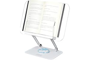 HCSH&WILL Book Stand for Reading, Adjustable Book Holder with 360° Swivel Base & Page Clips, Foldable & Portable, Lightweight for Sheet Music, Laptop, Recipe, School Textbook (Acrylic-White)