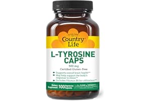 Country Life L-Tyrosine 500mg with Vitamin B6 Supplement - Certified Gluten-Free, Vegetarian, Kosher, Boosts Focus & Energy, Supports Brain Health, Enhances Mental Clarity, Non-GMO - 100 Capsules