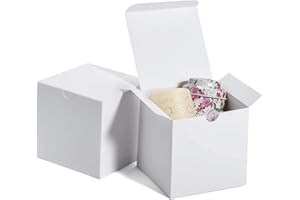 MESHA 4x4x4'' White Gift Boxes 50 PC Small Gift Boxes Bulk with Lids, Kraft Paper Gift Boxes for Presents, White Bridesmaid Proposal Box, Favor Boxes, Small Boxes for Packaging