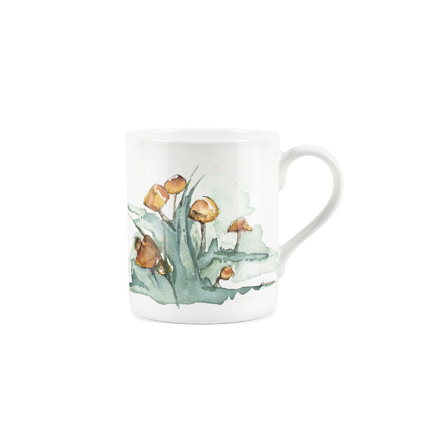 Watercolour Painted Mushrooms Mug - Small Fine Bone China White Garden Coffee/Tea Present Gift - Rhiannon Chauncey Designs