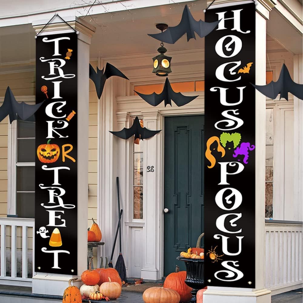 Yard Signs - ORIENTAL CHERRY Halloween Decorations Outdoor - Halloween Decor - Trick Or Treat Hocus Pocus Large Witch Banners Porch Signs - For Front Door Outside Yard Garland Party Supplies - Orange Black