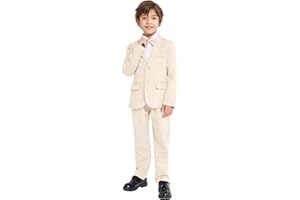 LOLANTA Boys Suit Wedding Ring Bearer Outfit Kids Suit Set, Plaid, Striped Blazer Suit Pants Bow Tie