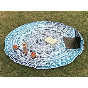 raajsee Round Beach Tapestry Hippie/Boho Mandala Beach Blanket Indian Cotton Bohemian Round Table Cloth Mandala Decor/Yoga Mat Meditation Picnic Rugs 70 inch Circle