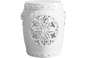 EFU Resin Garden Stool Indoor Outdoor,Decorative Antique Classic-Like Appearance, Waterproof UV Resistant Lightweight Sturdy,for Living Room, Garden Room, Patio(White)