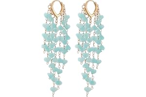 Winssigma Fringe Hoop Dangle Earrings, Long Beads Tassel Chain Earrings for Women Sparkly Chandelier Earrings