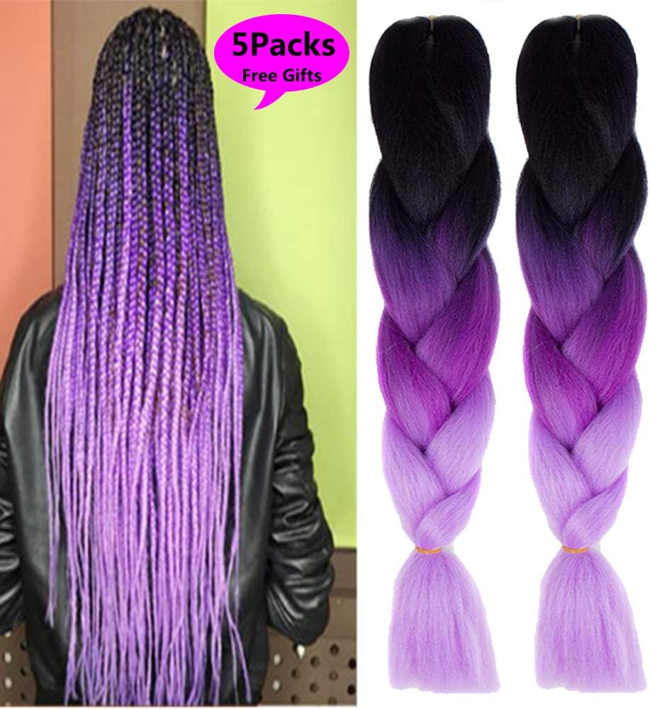 MSBELLE 5 Pcs 24 Inch Synthetic Braiding Hair Extensions Kanekalon