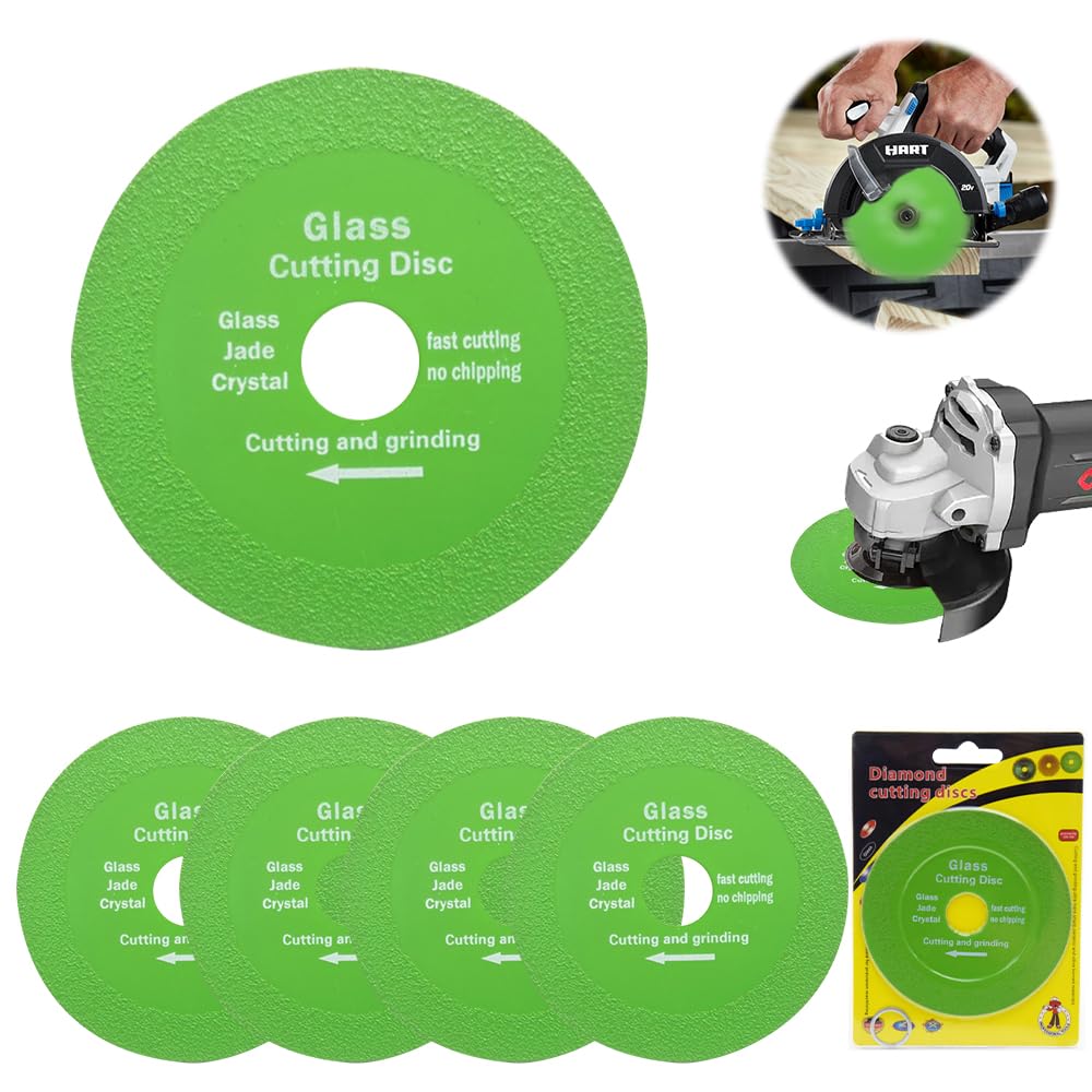 LYPPUL 5PCS 100mm Glass Cutting Disc, Rock Plate Flat Grinding Disc, Diamond Saw Blade for Angle Grinder, Quick Precise Cutting for Tiles, Glass, Granite and Porcelain