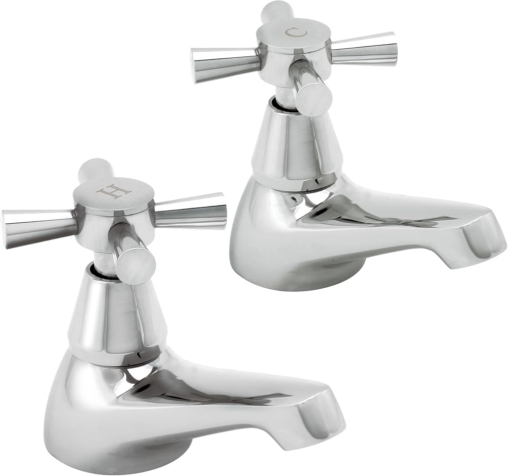 Deva Milan 101 Chrome Basin Taps Cross Handle Pair Hot Cold 12 Year Warranty