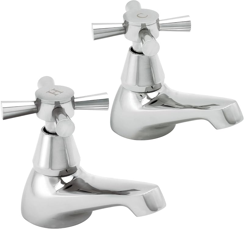 Deva Milan 101 Chrome Basin Taps Cross Handle Pair Hot Cold 12 Year Warranty
