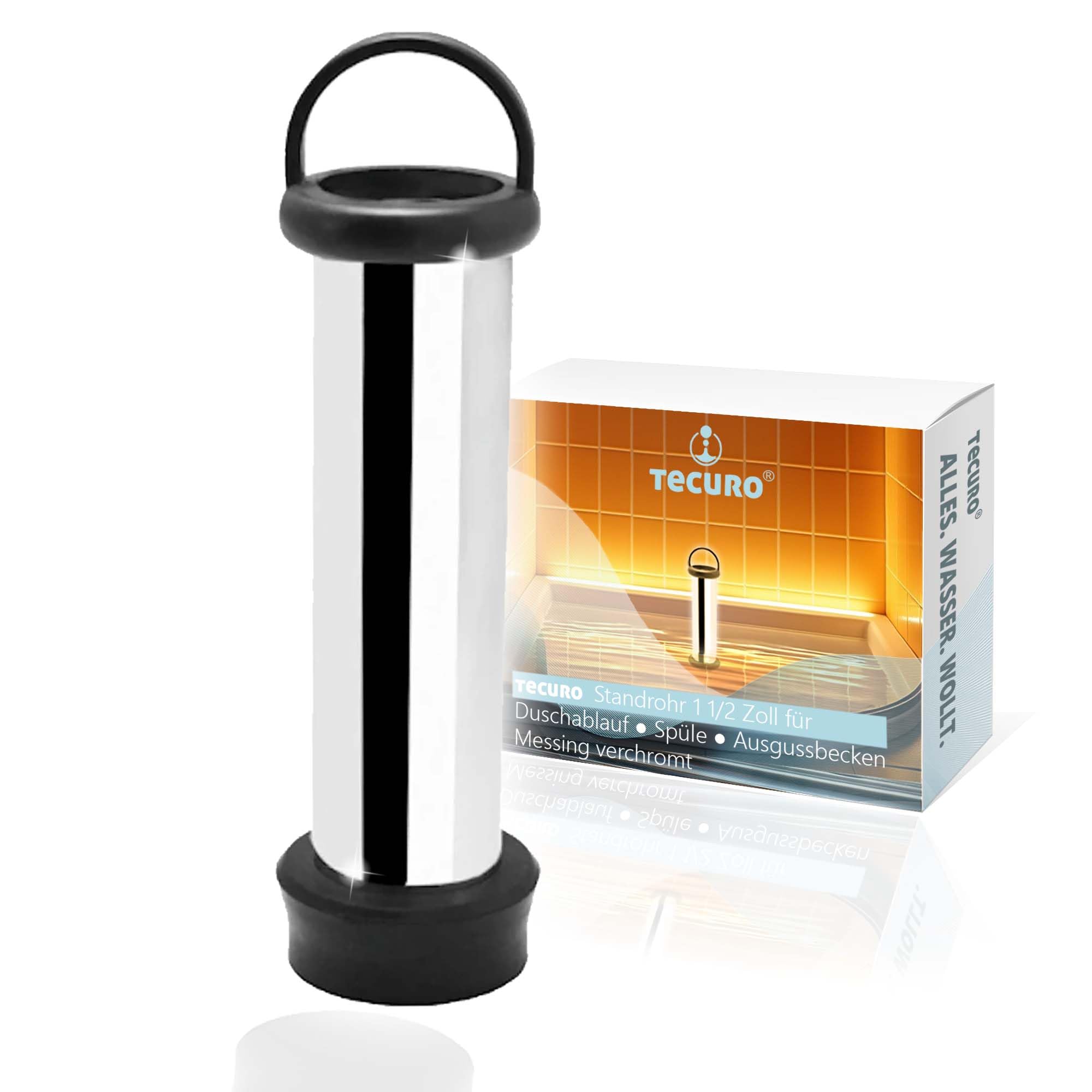 tecuro Floor Pipe for Drain Valves 1 1/2" x 120mm Length, for Shower Drain, Sink, Sink, Chrome Plated Brass