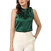 Allegra K Women's Satin Tank Tops Dressy Casual Bow Tie Mock Neck Sleeveless Work Blouse Shirt