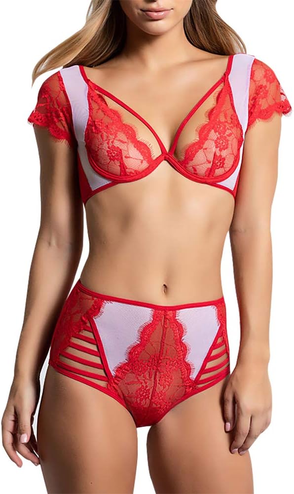 Womenโs Fantasy Princess Costume, Sexy Role Cosplay Lace Trim Eyelash Bra Skirt Lingerie