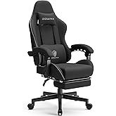 Dowinx Gaming Chair Fabric with Pocket Spring Cushion, Massage Game Chair Cloth with Headrest, Ergonomic Computer Chair with Footrest 290LBS, Black