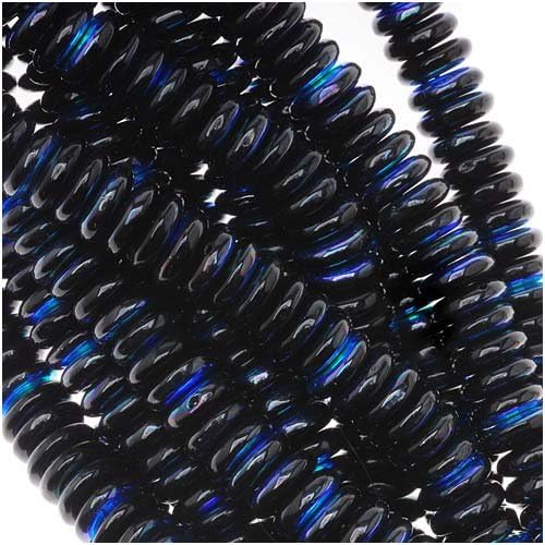 Czech Pressed Glass Beads 6 x 2mm Rondelle Spacers "Jet AB" (25)