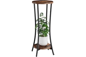 IBUYKE 30 Inch Tall Plant Stand Indoor, 2 Tier Wood Corner Plant Stand, Modern Round Plant Shelf Flower Stand for Living Room