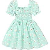 CBHAIBLYD Toddler Baby Girl Summer Square Neck Floral Dress Bubble Short Sleeve Ruffle Smocked Sundress