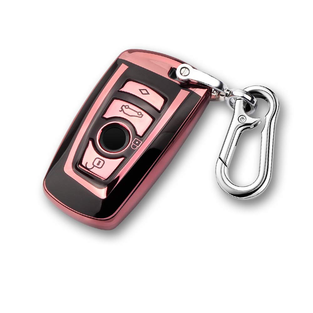 QBUC Car Key Case for BMW - Soft TPU Anti-dust Protection, Keyless Remote Control Smart Key Protector for BMW 1/2/3/4/5/6/7 Series and X3 X4 M2 M3 M4 M5 M6 GT3 GT5 (A-Pink)