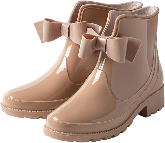 Amazon Kaenarie カエナリエ アウトレット品 レインブーツ ショート レディース フロント リボン ブーツ レインシューズ 長靴 雨靴 ブラック ベージュ ワインレッド 40 25 0 ベージュ アウトレット レインシューズ