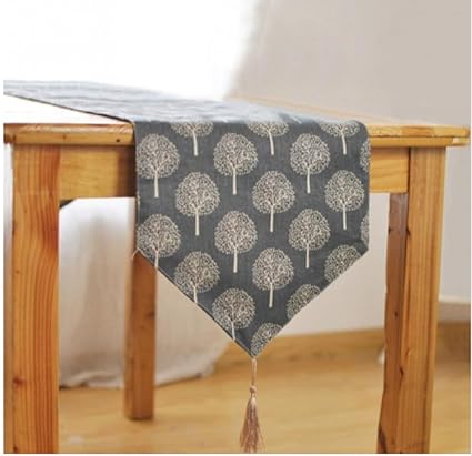 Furbish Home Decor Modern Tree Pattern Linen Cotton Table Runner (Grey)