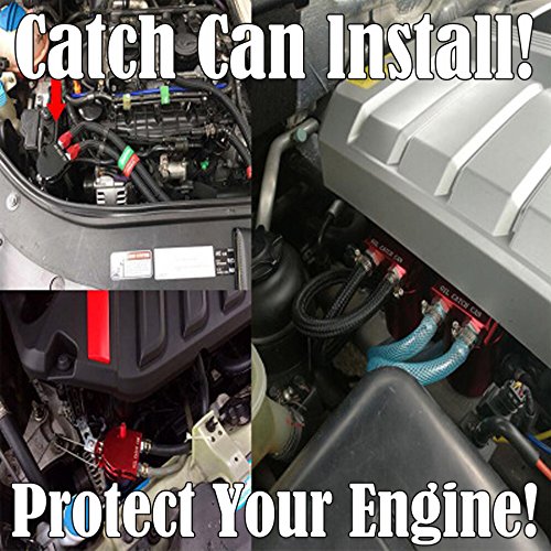 ESPEEDER Universal Aluminum Car Truck Engine Oil Catch Can Tank Polish Baffled Reservoir Black - Thumbnail 7