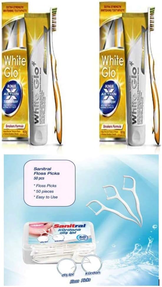 White Glo Smokers Formula Whitening Toothpaste Pack 150g -Pack of 2 (with Sanitral 50 Pcs Dental Floss Stick Included as a Gift) - Image 3