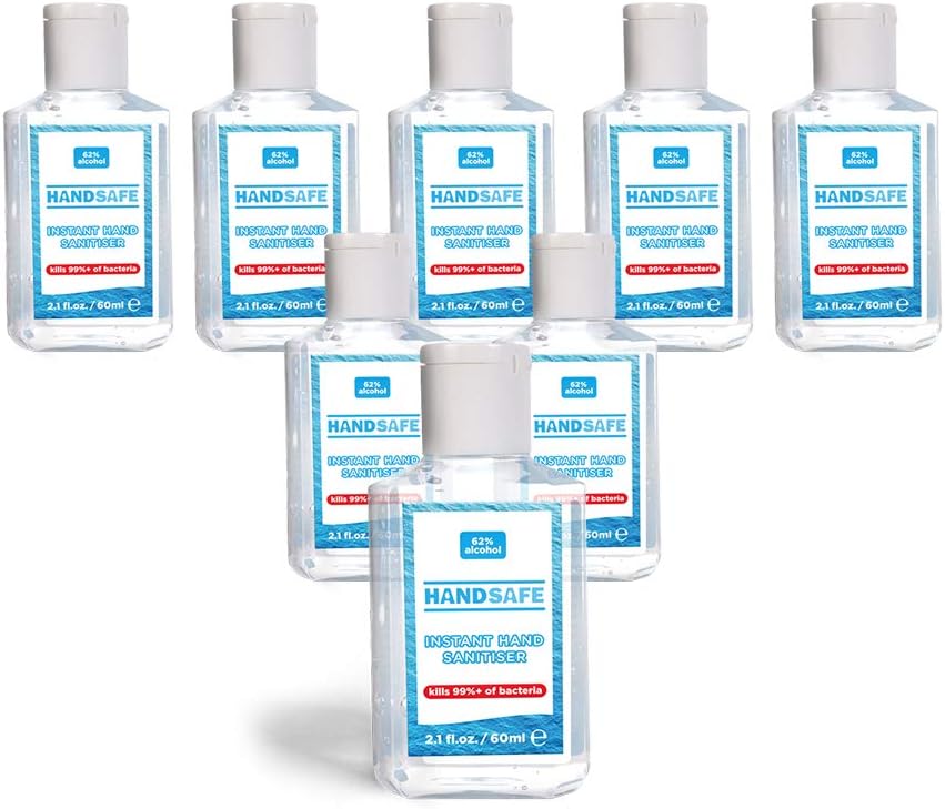 Handsafe, 4 x 60ml Hand Sanitiser Liquid Multipack, Kills 99.9%+ of Bacteria & Viruses, 70% Alcohol Based, Medical Grade