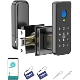 Foxgard Smart Fingerprint Door Lock, 5-in-1 Fingerprint Door Knob, Black | 5 ways to unlock: fingerprint, code, app, IC card &amp; key; keyless entry with auto-lock for bedrooms, offices and home