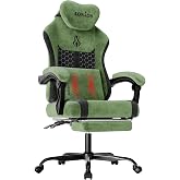SUKIDA Fabric Video Gaming Chair, Ergonomic High-Back Computer Game Chairs with Large Massage Adjustable Lumbar Support, Headrest and Linked Armrests for Long Hours Sitting Task Chair, Green
