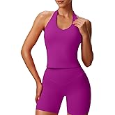 Aoxjox Women's Sleeveless Hailey Halter Tank Tops Workout Athletics Gym Yoga Curve Longline Crop Top